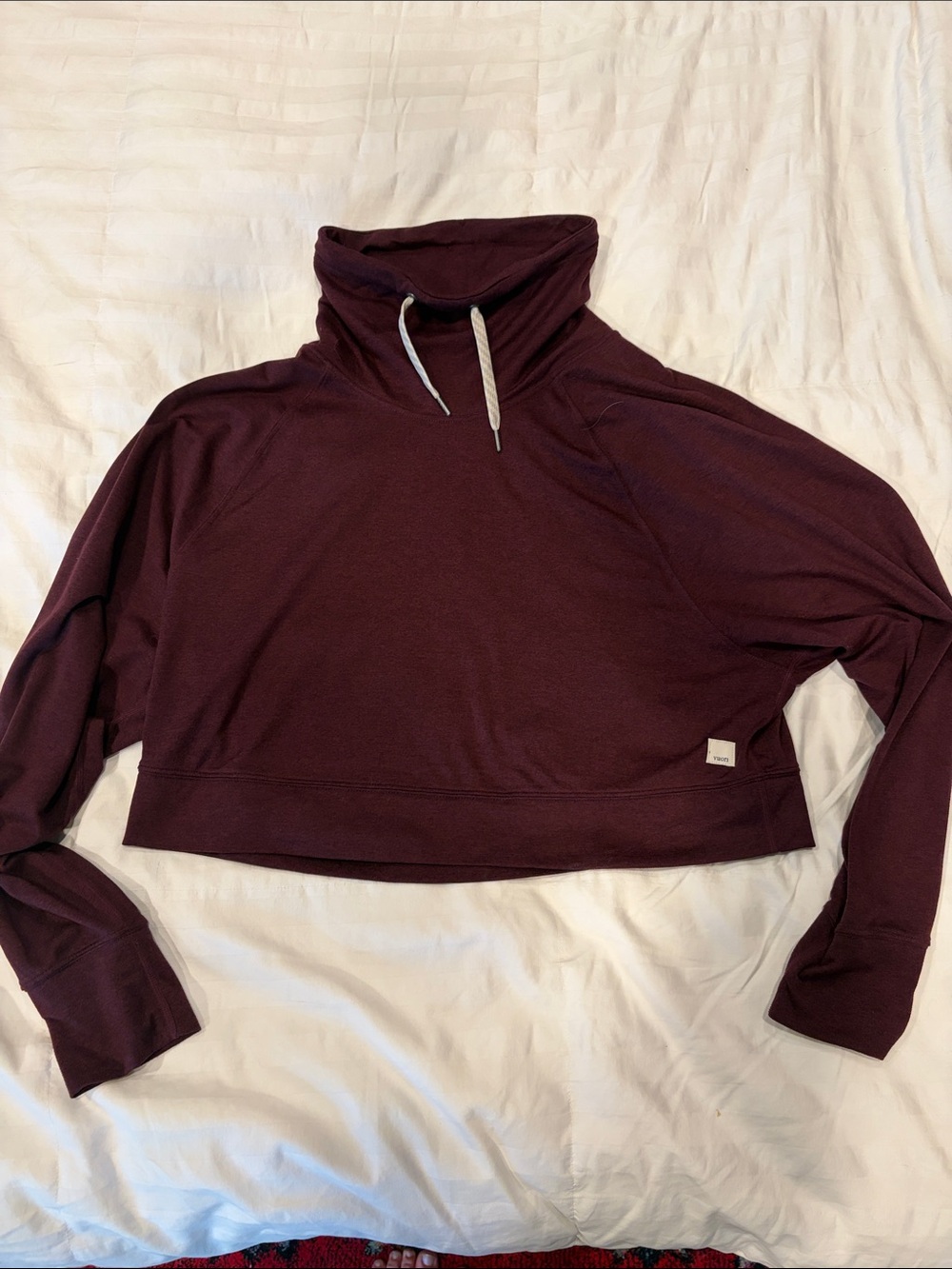 Vuori Cropped Funnel Neck Sweater in Plum